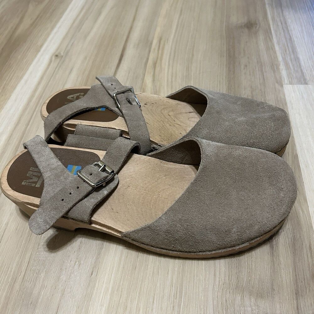 MIA Swedish Wooden Suede Clog Sandals Womens EU 40 US 9 Taupe Brown - Picture 2 of 10
